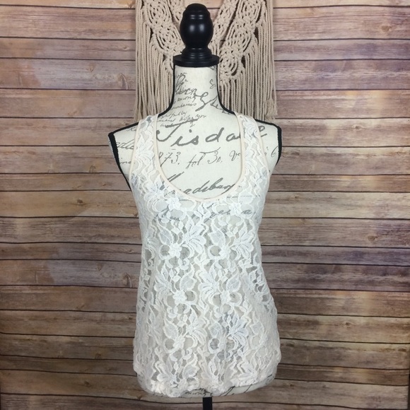 Urban Outfitters Tops - Urban Outfitters | Cream Lace Front Racerback Top